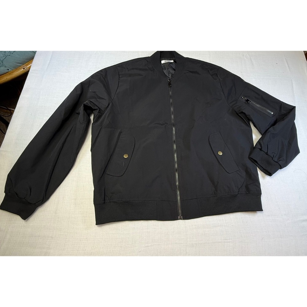 Zeagoo Black Bomber Jacket Zipper Pockets‎ Full Zip Ribbed Collar Cuffs XL